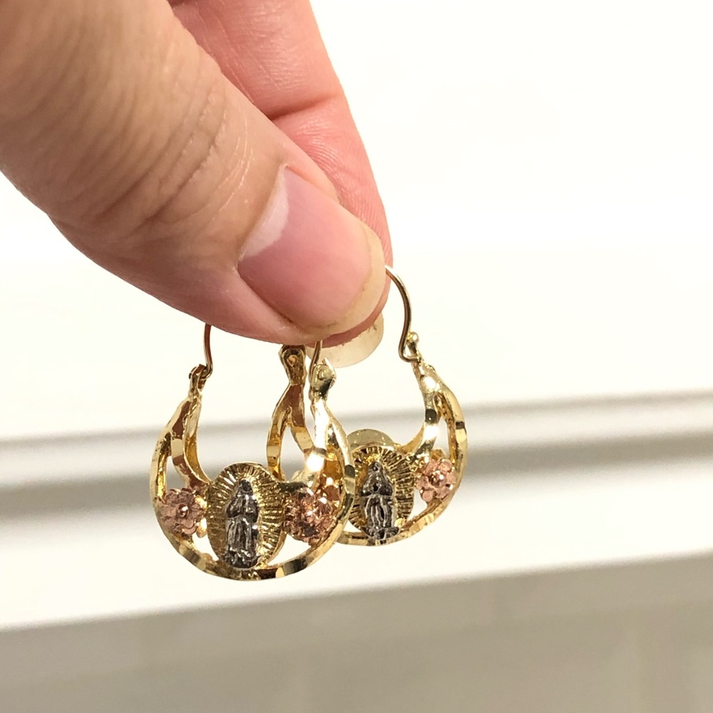 14k Gold Filled Virgin Guadalupe/Virgen Guadalupe Basket Earrings - Picture 7 of 15
